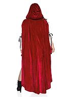 Rödluvan, maskeradklänning med cold shoulder, snörning och volangkant, plus size